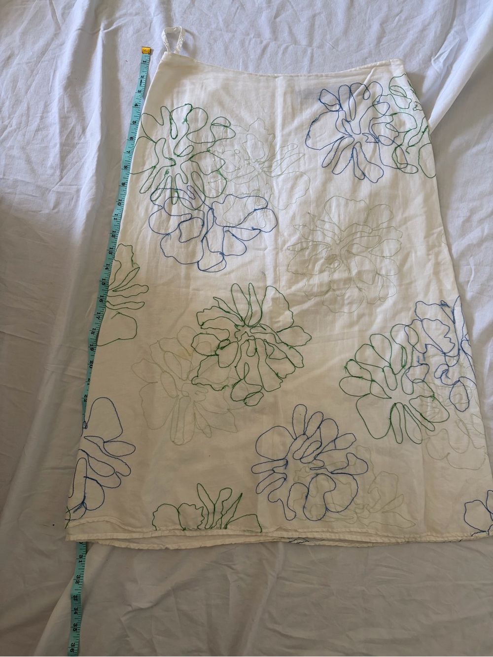 French Connection Cream Midi Skirt with Blue & Green Floral Outline